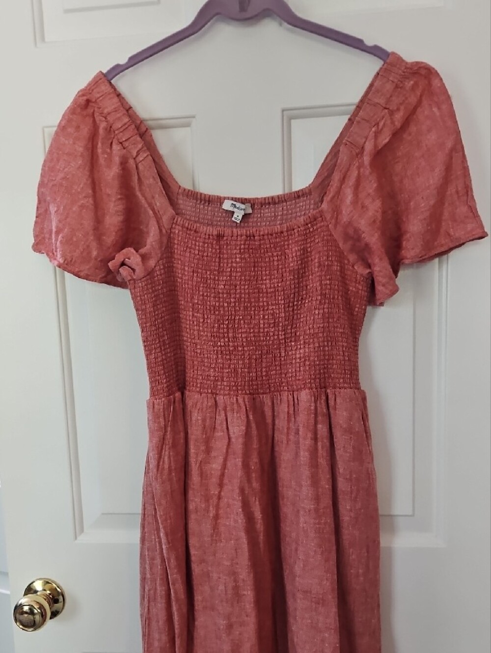 Madewell Dusty Rose Smocked Midi Dress with Puff Sleeves - Picture 5 of 6